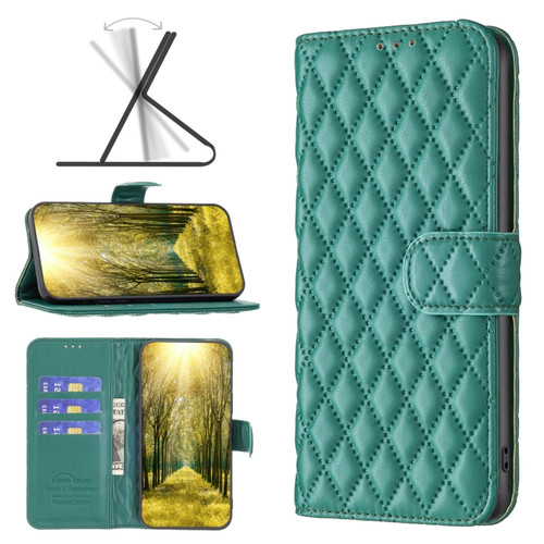 Moto G Play 2023 Diamond Lattice Wallet Leather Flip Phone Case - Green