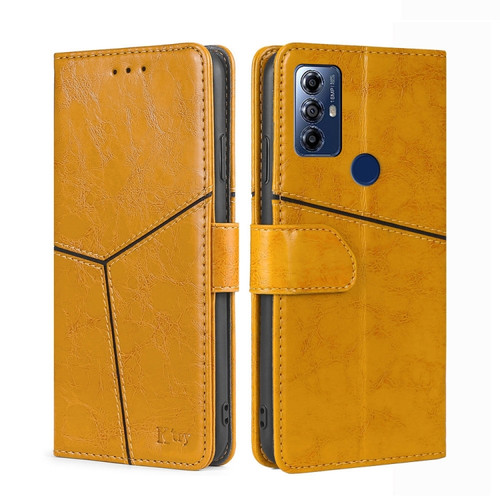 Moto G Play 2023 Geometric Stitching Horizontal Flip Leather Phone Case - Yellow