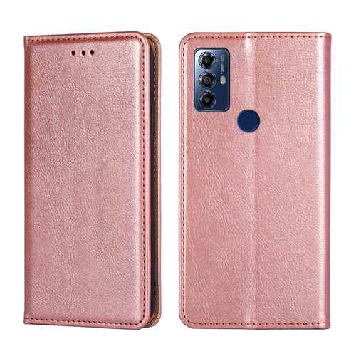 Moto G Play 2023 Gloss Oil Solid Color Magnetic Leather Phone Case - Rose Gold