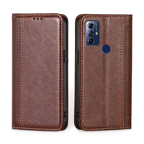 Moto G Play 2023 Grid Texture Magnetic Flip Leather Phone Case - Brown