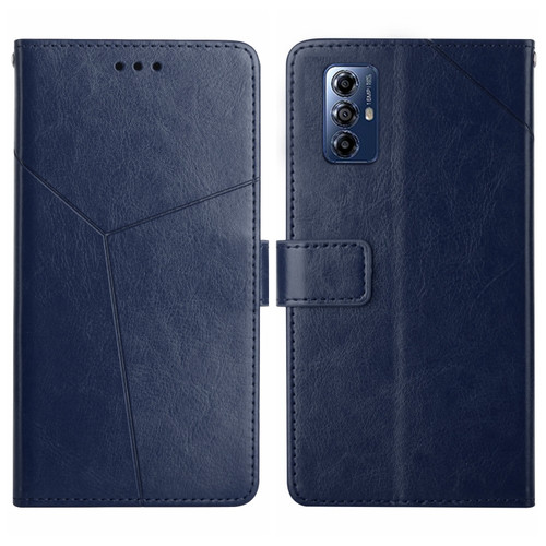 Moto G Play 2023 HT01 Y-shaped Pattern Flip Leather Phone Case - Blue
