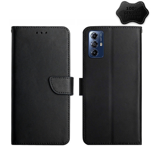 Moto G Play 2023 HT02 Genuine Leather Fingerprint-proof Flip Phone Case - Black