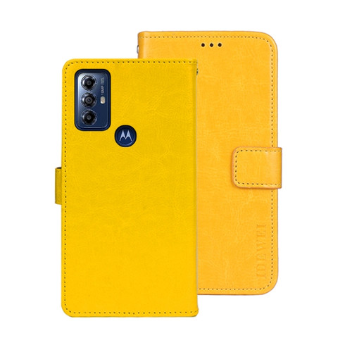 Moto G Play 2023 idewei Crazy Horse Texture Leather Phone Case with Holder - Yellow