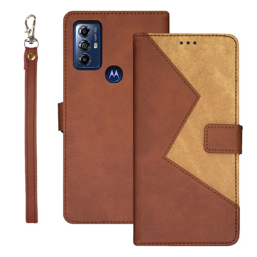 Moto G Play 2023 idewei Two-color Splicing Leather Phone Case - Brown