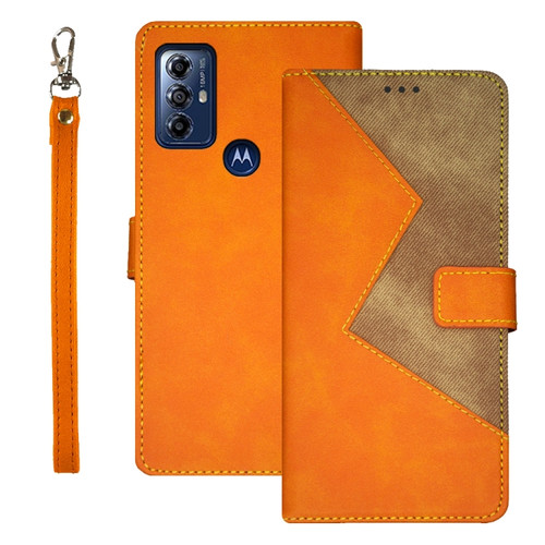 Moto G Play 2023 idewei Two-color Splicing Leather Phone Case - Orange