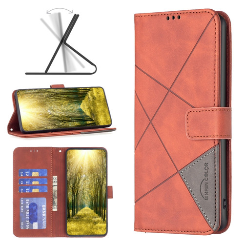 Moto G Play 2023 Magnetic Buckle Rhombus Texture Leather Phone Case - Brown