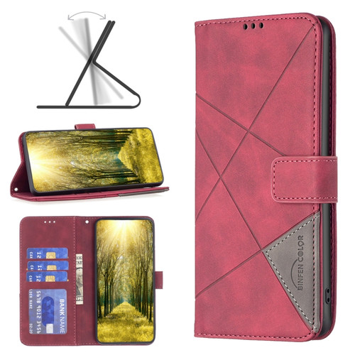 Moto G Play 2023 Magnetic Buckle Rhombus Texture Leather Phone Case - Red