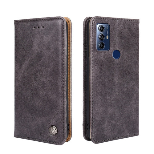 Moto G Play 2023 Non-Magnetic Retro Texture Horizontal Flip Leather Case - Grey