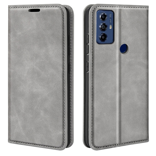 Moto G Play 2023 Retro-skin Magnetic Suction Leather Phone Case - Grey