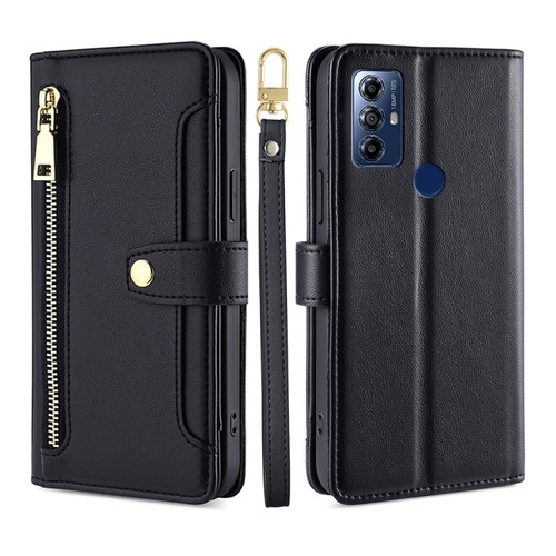 Moto G Play 2023 Sheep Texture Cross-body Zipper Wallet Leather Phone Case - Black