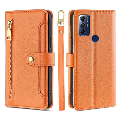 Moto G Play 2023 Sheep Texture Cross-body Zipper Wallet Leather Phone Case - Orange