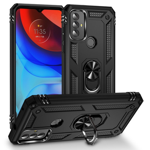 Moto G Play 2023 Shockproof TPU + PC Phone Case with Holder - Black