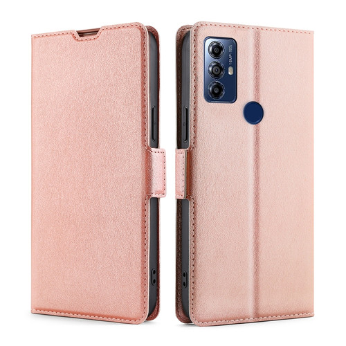 Moto G Play 2023 Ultra-thin Voltage Side Buckle Horizontal Flip Leather Phone Case - Rose Gold