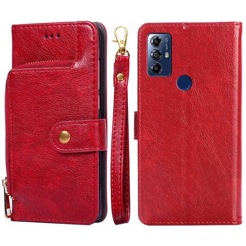 Moto G Play 2023 Zipper Bag Leather Phone Case - Red