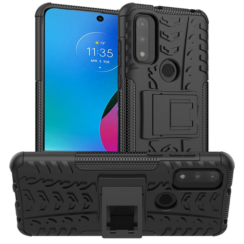 Moto G Play 2023/G Pure/G Power 2022 Tire Texture TPU + PC Phone Case with Holder - Black