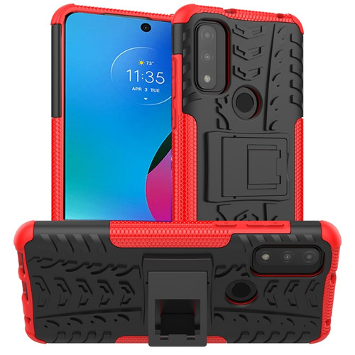 Moto G Play 2023/G Pure/G Power 2022 Tire Texture TPU + PC Phone Case with Holder - Red