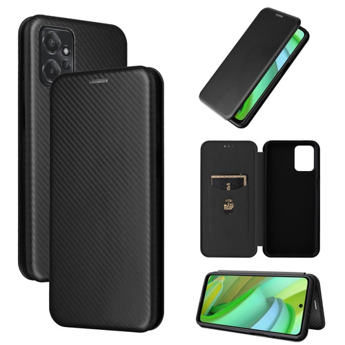 Moto G Power 2023 Carbon Fiber Texture Flip Leather Phone Case - Black