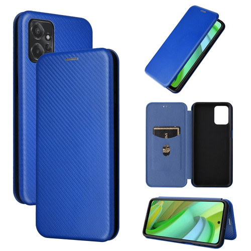 Moto G Power 2023 Carbon Fiber Texture Flip Leather Phone Case - Blue
