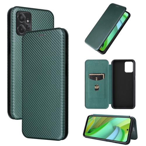 Moto G Power 2023 Carbon Fiber Texture Flip Leather Phone Case - Green