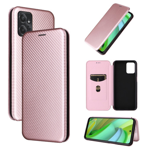 Moto G Power 2023 Carbon Fiber Texture Flip Leather Phone Case - Pink