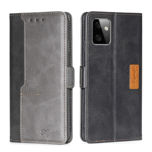 Moto G Power 2023 Contrast Color Side Buckle Leather Phone Case - Black + Grey