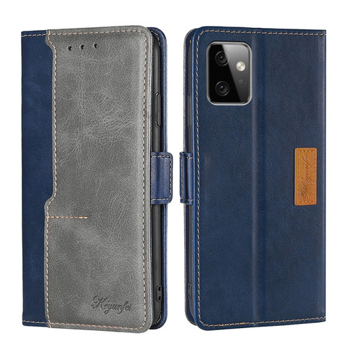 Moto G Power 2023 Contrast Color Side Buckle Leather Phone Case - Blue + Grey