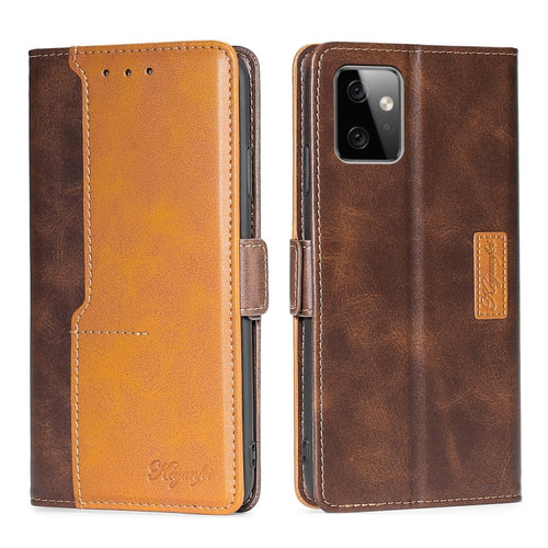 Moto G Power 2023 Contrast Color Side Buckle Leather Phone Case - Dark Brown + Gold