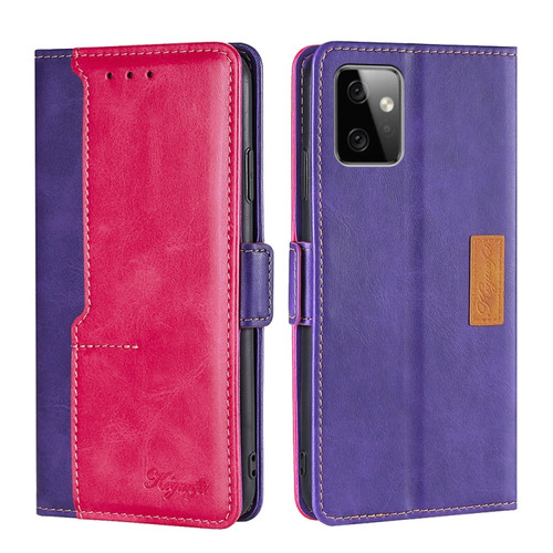 Moto G Power 2023 Contrast Color Side Buckle Leather Phone Case - Purple + Rose Red