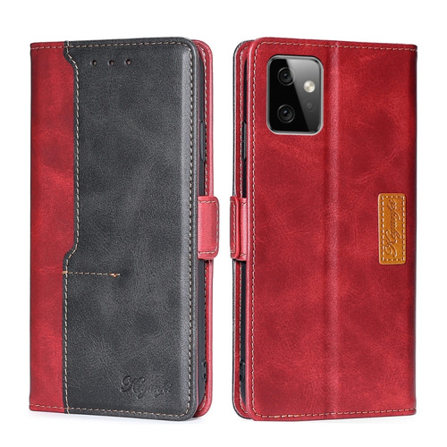 Moto G Power 2023 Contrast Color Side Buckle Leather Phone Case - Red + Black