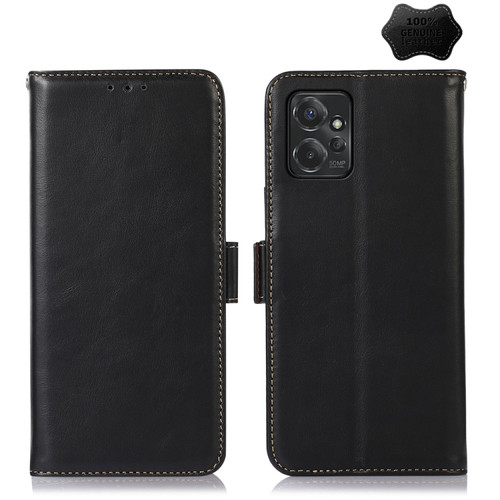 Moto G Power 2023 Crazy Horse Top Layer Cowhide Leather Phone Case - Black