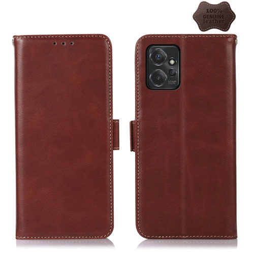 Moto G Power 2023 Crazy Horse Top Layer Cowhide Leather Phone Case - Brown