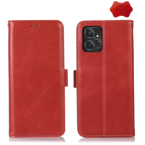 Moto G Power 2023 Crazy Horse Top Layer Cowhide Leather Phone Case - Red