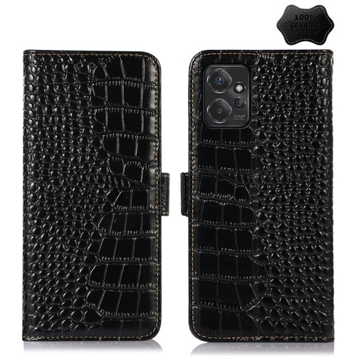 Moto G Power 2023 Crocodile Top Layer Cowhide Leather Phone Case - Black