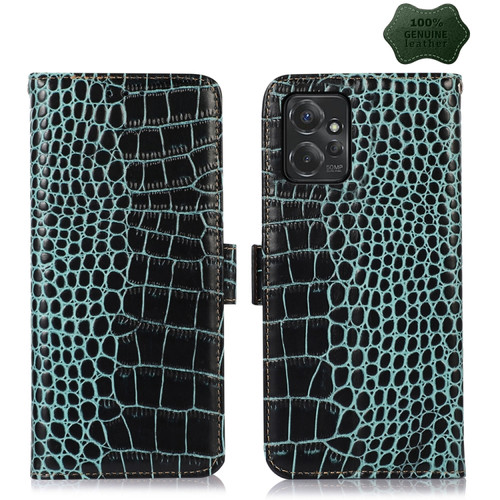 Moto G Power 2023 Crocodile Top Layer Cowhide Leather Phone Case - Green