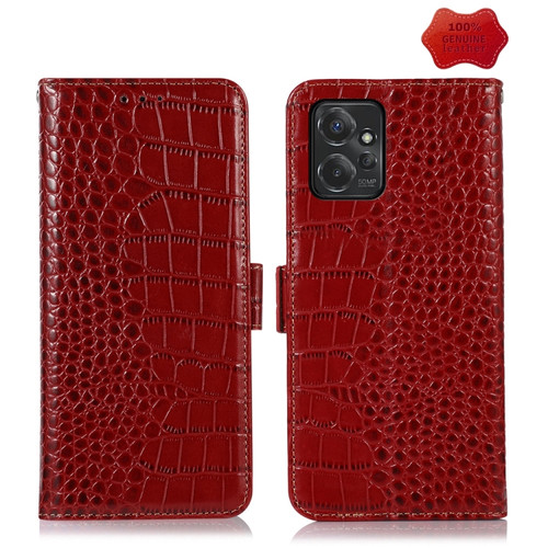 Moto G Power 2023 Crocodile Top Layer Cowhide Leather Phone Case - Red