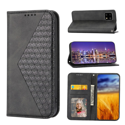 Moto G Power 2023 Cubic Grid Calf Texture Magnetic Leather Phone Case - Black