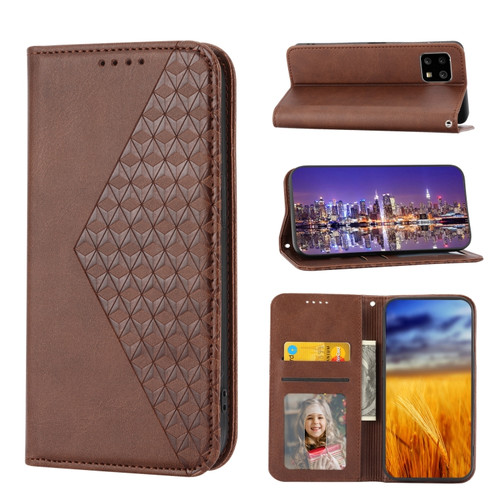 Moto G Power 2023 Cubic Grid Calf Texture Magnetic Leather Phone Case - Brown