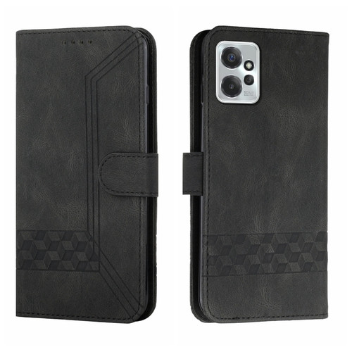 Moto G Power 2023 Cubic Skin Feel Flip Leather Phone Case - Black
