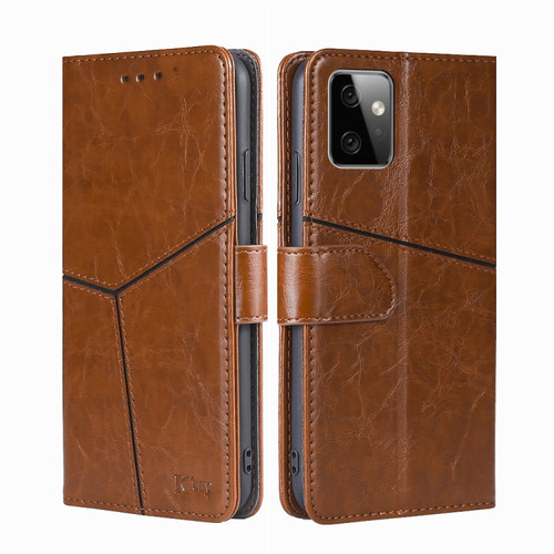 Moto G Power 2023 Geometric Stitching Flip Leather Phone Case - Light Brown