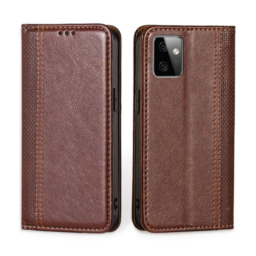 Moto G Power 2023 Grid Texture Magnetic Flip Leather Phone Case - Brown