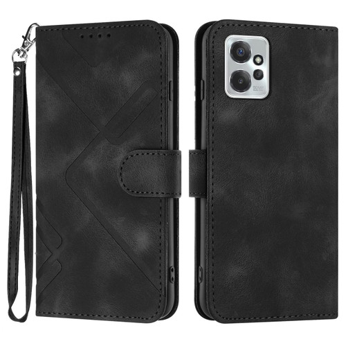 Moto G Power 2023 Line Pattern Skin Feel Leather Phone Case - Black