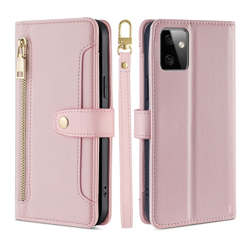 Moto G Power 2023 Sheep Texture Cross-body Zipper Wallet Leather Phone Case - Pink