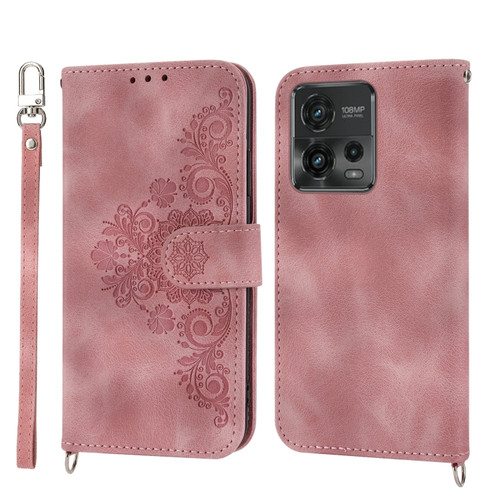 Moto G Power 2023 Skin-feel Flowers Embossed Wallet Leather Phone Case - Pink