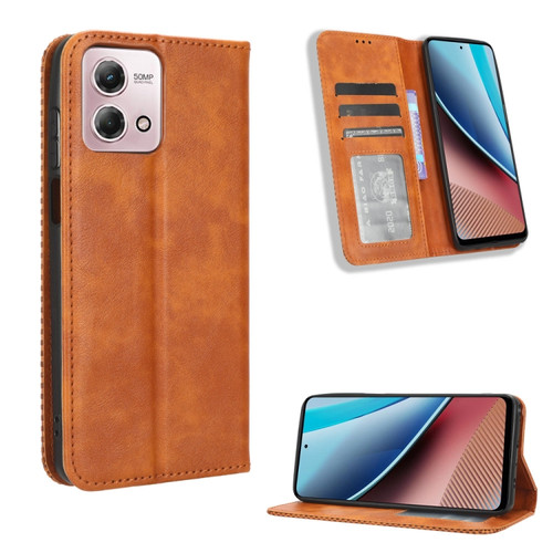 Moto G Stylus 4G 2023 Magnetic Buckle Retro Texture Leather Phone Case - Brown
