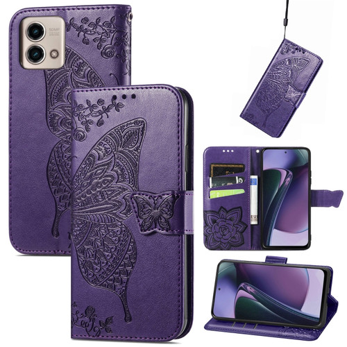 Moto G Stylus 5G 2023 Butterfly Love Flower Embossed Leather Phone Case - Purple