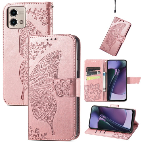 Moto G Stylus 5G 2023 Butterfly Love Flower Embossed Leather Phone Case - Rose Gold
