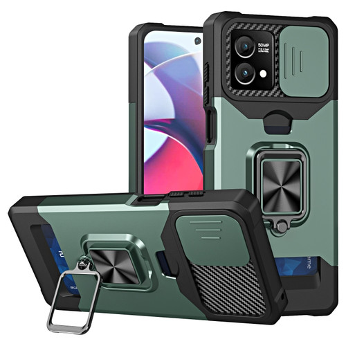 Moto G Stylus 5G 2023 Camera Shield Card Slot Phone Case with Ring Holder - Dark Green