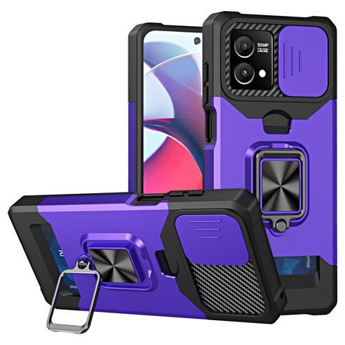 Moto G Stylus 5G 2023 Camera Shield Card Slot Phone Case with Ring Holder - Purple