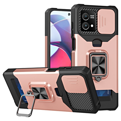 Moto G Stylus 5G 2023 Camera Shield Card Slot Phone Case with Ring Holder - Rose Gold