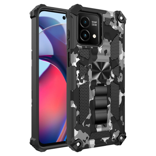 Moto G Stylus 5G 2023 Camouflage Armor Kickstand TPU + PC Magnetic Phone Case - Black